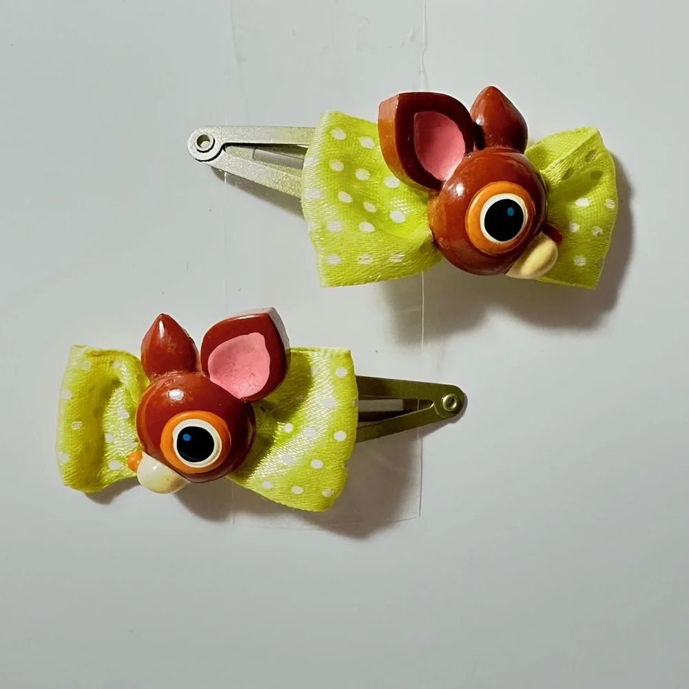 Vintage Deery-Lou Hair Clips Snap Barrettes y2k Sanrio Hello Kitty Deer Bow